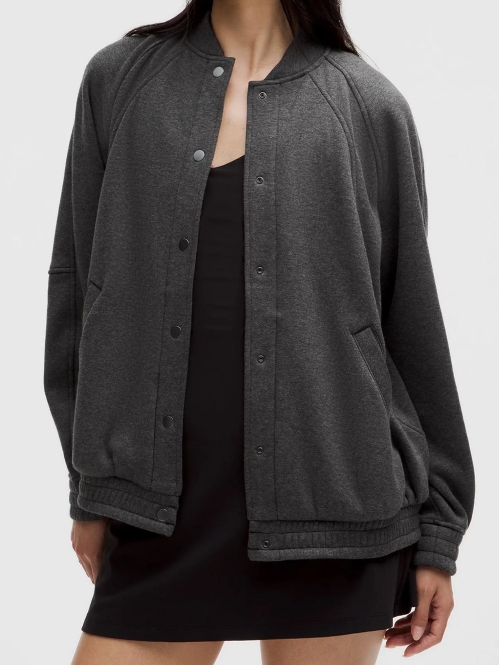Lululemon Scuba Oversized Varsity Jacket Plush Interior Heathered Core Black M/L